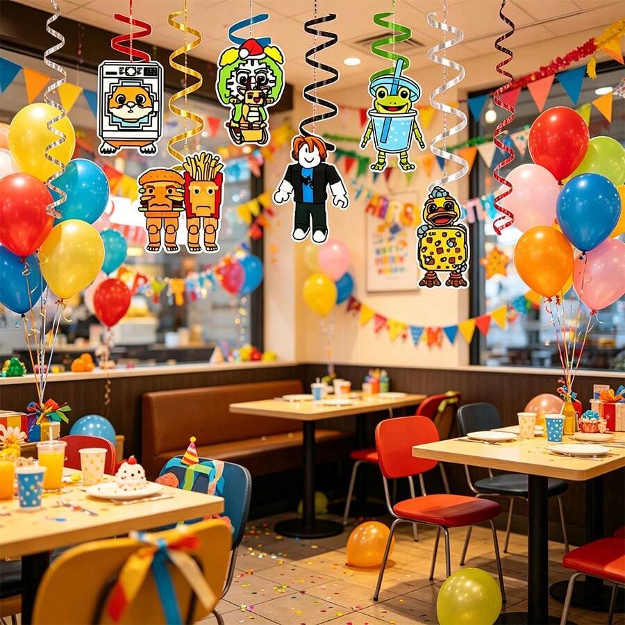 Roblox Steal A Brainrot Swivel 6pcs Theme Spiral Pendant DIY Ribbon Birthday Party Hanging Decoration Holiday Party Streamer Decor With Rope Pendant, Party And Home Decoration, Perfect For Creating Festive Atmosphere, Christmas Decoration - Steal a Brainrot (spiral) - View 1