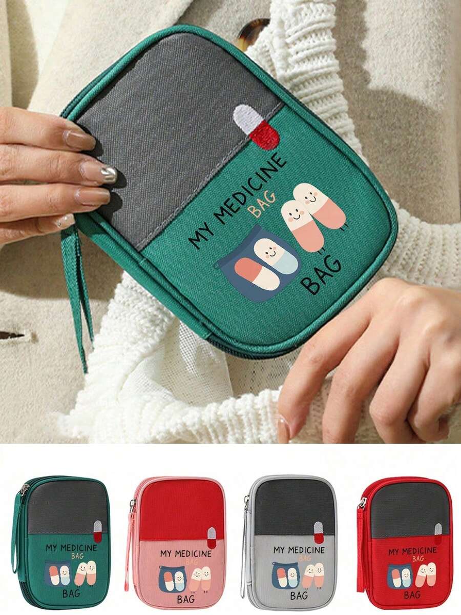 Portable Medical Bag With Pill Bottle Letter Pattern | Waterproof Large Capacity First Aid Kit Suitable For Travel, Home, Dorm, Car And Emergency | Essential For Students, College Dorms, Families, Nurses, Outdoor Adventures | Includes Pill, Bandage, Medicine, Supplies Storage Bag | Lightweight, Survival Kit, Daily Medical Organizer