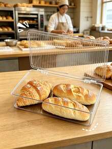 1pc/Transparent PET Bread Storage Box, Flip Lid Airtight Bread Toast Box, Moisture-Proof Dust-Proof Fresh-Keeping Kitchen Countertop Food Storage Container, Home Baking Pastries, Cakes, Cookies, Croissants, Bagels, Cinnamon Rolls, Baguettes, Etc. Meal Prep, Refrigerator Storage, Kitchen Accessories. - Transparent - View 6