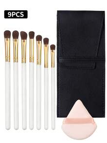 9PCS Eyeshadow Brush Set With PU Pouch&Powder Puff,Black Wooden Handles Horsehair Brush Head,Professional Eye Makeup Kit - Multicolor - View 14