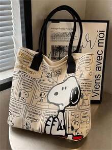 Peanuts 官方 Snoopy 卡通印花帆布包，大容量托特包兼單肩斜跨包，多口袋設計，可放入 14 吋筆電，耐用布料，適合青少年女孩/女性/學生，適用於上學/通勤/旅行，Snoopy/Peanuts 粉絲理想生日禮物 - 查看 1