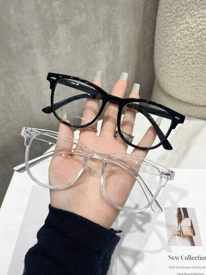 1/2 Pair Women's Solid Color Minimalist Round Glasses, Made Of TR Material, Lightweight And Portable, Y2K Style Design, Suitable For Daily Commute, School, Gaming, Party And Other Occasions, Fashionable And Practical