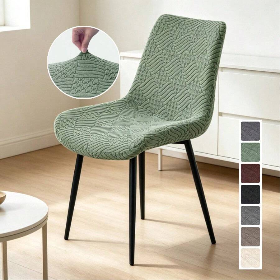 1/4 Juego de fundas para sillas de comedor estilo nórdico curvas, protectores elásticos de asiento de silla de unicolor, adecuados para cocina, boda, fiesta, restaurante - verde matcha - View 1