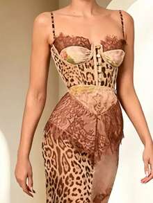 Leopard Print Strappy Backless Dress 2026 - Coffee - View 2
