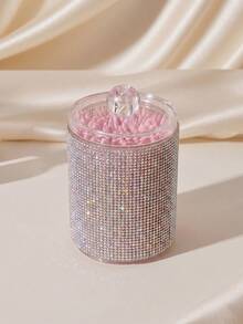 1 pieza Organizador de maquillaje transparente con strass 2 en 1, caja redonda de 2 capas con 2 compartimentos y tapa. Para tocador & baño, sostiene brochas, lápices labiales & herramientas de belleza, decoración del hogar. - Multicolor - Ver 4