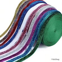 1pc 10 Yards 10mm Shiny Velvet Ribbon, For Gift Wrapping, Holiday Decoration, Colorful Onion Velvet Glitter Webbing - Green Onion Glitter Ribbon - View 2