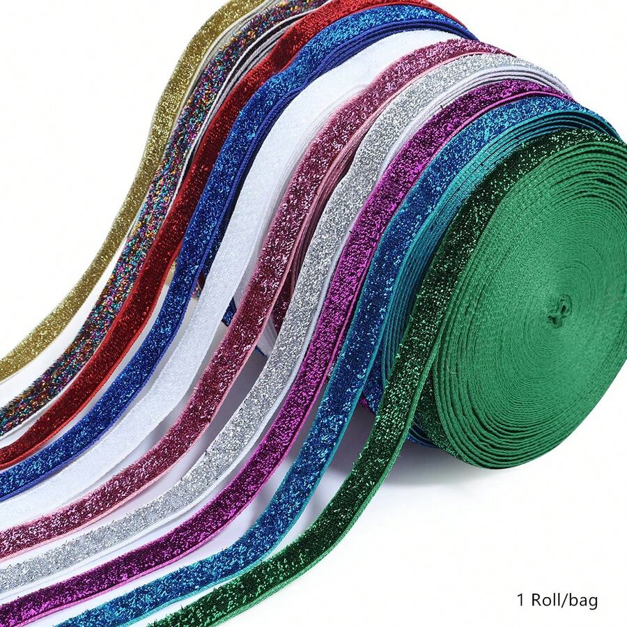 1pc 10 Yards 10mm Shiny Velvet Ribbon, For Gift Wrapping, Holiday Decoration, Colorful Onion Velvet Glitter Webbing