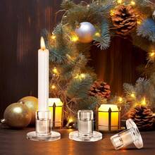 Set Of 6, 6.8x2.2x5.5cm Transparent Glass Candle Holders, Modern Minimalist Table Holders For Candles, Tea Lights, Wedding, Party, Christmas - 6Pcs - 查看 2