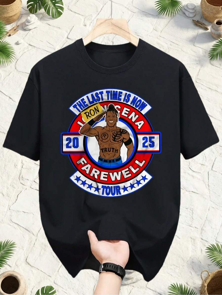 Camiseta Gráfica Punk Rock de Moda Urbana para el Verano 2025| Camiseta negra vintage de los 90 con estampado de "The Last Time Is Now" y "Y2K Truth Farewell Tour", diseño de estrellas geomé - Negro - Ver 1