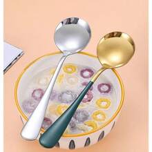 2pcs Stainless Steel Thickened Korean Style Spoon Exquisite Household Soup Spoon Premium Aesthetic Cute Gold Spoon - Gold - View 5
