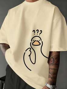 Manfinity Dauomo Camiseta casual de manga corta con cuello redondo y estampado de pato de dibujos animados para hombres de talla grande - Negro - Ver 1