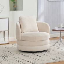 30" Living Room Rotating Decorative Chair(1PC), 360 ° Rotatable Bucket Shaped Sofa Chair, Chenille Armchair,Extra Super Soft Pillows As A Gift,Ergonomic Design,Suitable For Various Scenarios Such As Living Rooms, Bedrooms, Balconies, Etc - 米色-可旋轉裝飾椅+抱枕-雪尼爾 - 查看 7