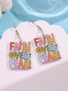 1對精緻時尚小眾個性化可愛百搭趣味 FAITH OVER FEAR! 壓克力耳環 女款 日常度假派對禮物飾品 - 彩色 - 查看 3