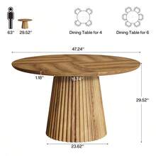 LITTLE TREE 47" Round Dining Table For 4-6 People, Farmhouse Wood Kitchen Table With Metal Base For Dining Room, Kitchen, Living Room - Brown - View 2
