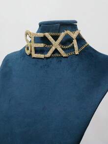 1pc Fashionable "NASTY" Letter Rhinestone Necklace, Sexy Women's Party Jewelry Accessory - Gold - View 2