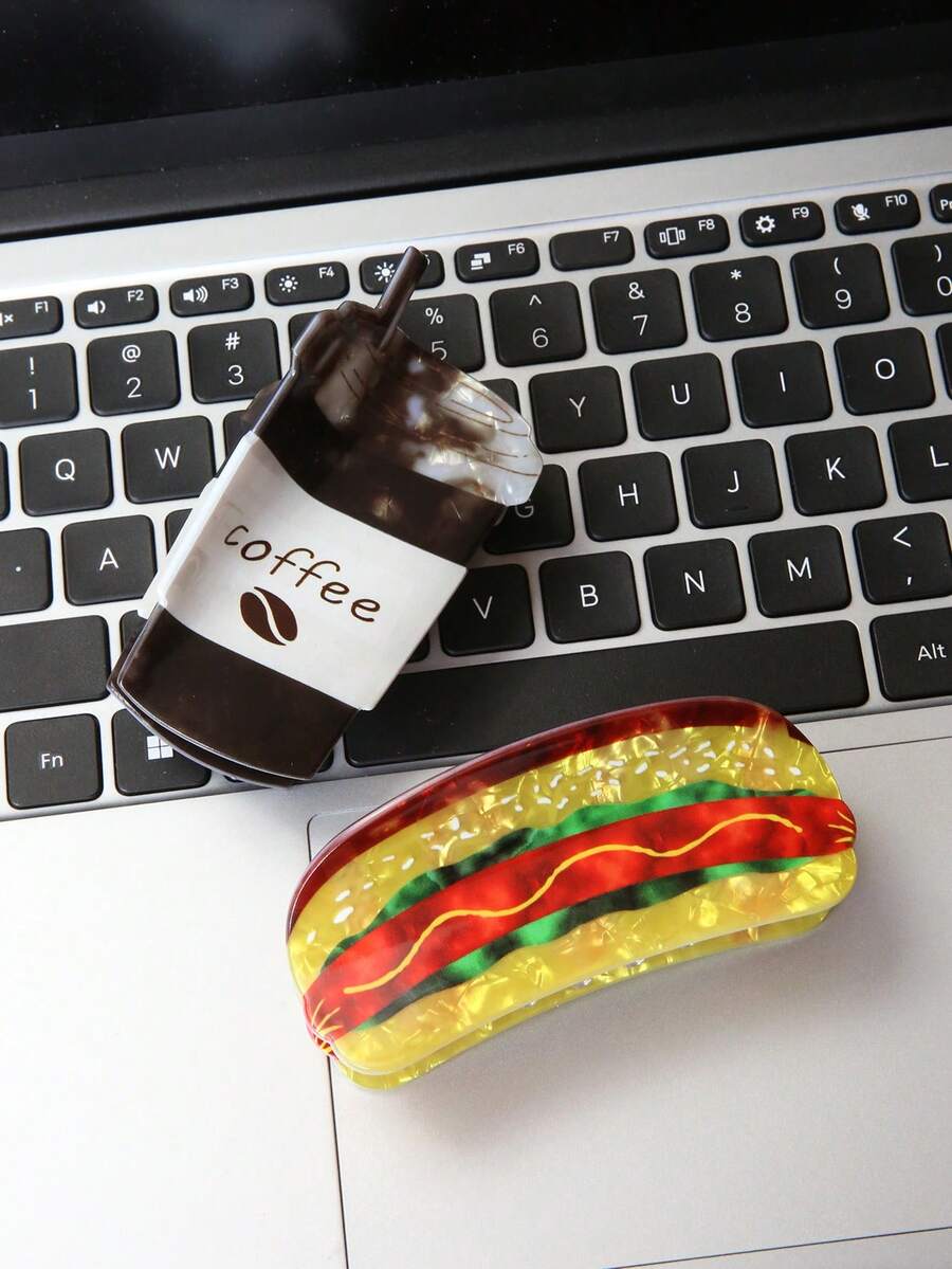 1pc Coffee Hot Dog Hair Clip, Unique Novelty Styling Hair Accessory, Suitable For Bun Hairstyle, Fun Food Hair Ornament, Gift For Coffee Lovers (Plus Size, Christmas/Exchange Gift), Fashion Hair Accessory, Elegant Hair Clip, Women's Hair Clip, Suitable For Autumn/Winter Casual Vacation Outfits - Multicolor - View 1