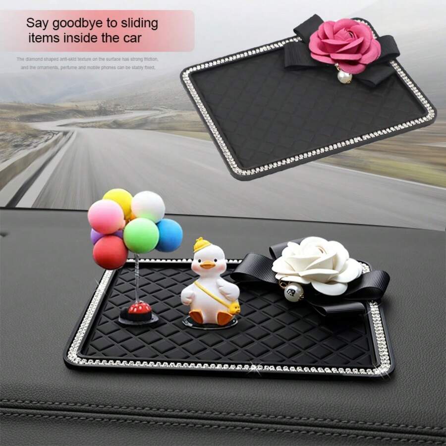 Alfombrilla antideslizante universal para salpicadero de coche, almohadilla antideslizante lavable y reutilizable con tachuelas de strass para teléfono y navegación