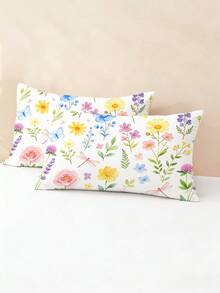 Blissful 3件組高畫質數位印花床上用品套裝，多色花卉被套組，含鮮花、蝴蝶與蜻蜓圖案，包含1件被套與2件枕套（不含內芯），柔軟微纖維仿羽絨床品，適合臥室裝飾/宿舍（男女生宿舍床品） - 彩色 - 查看 8