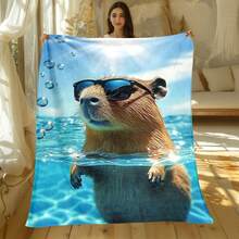 1pc Water Guinea Pig Print Portable Blanket - Lightweight Flannel Throw For Sofa Bed Travel Camping Livingroom Office Couch Chair And Bed-Digital Printing Blanket With 280Gsm Soft And Warm Flannel - 彩色 - 查看 2