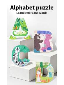 1 Set Double-Sided Double-Pattern Cartoon Puzzle, Animal, Transportation, Letter, Birthday, Multiple Patterns, Baby Hands-On Assembly, Picture Recognition, Early Education Desktop Toy - Multicolor - View 5