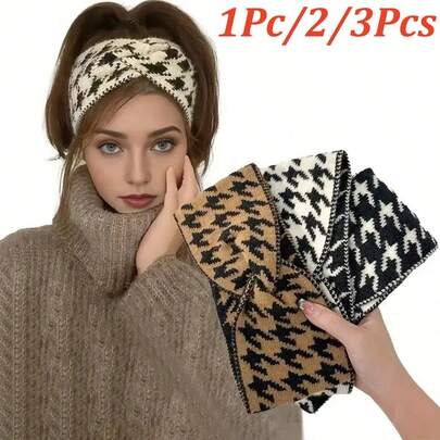 1Pc/2/3Pcs Women Houndstooth Pattern Headband,Black And White, / Style,Fashion New Arrival,Hair Accessories