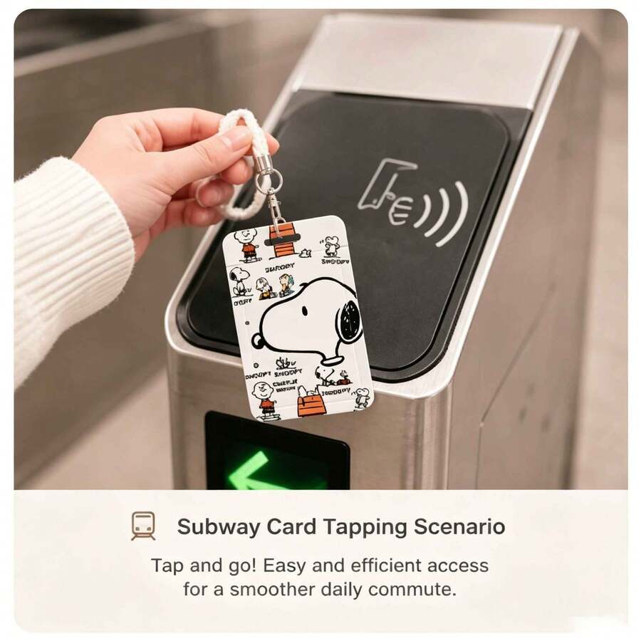 MINISO Snoopy Peanuts 滑動式卡套,附皮革掛繩鑰匙圈,開學季可愛卡通動漫直式滑動識別證套,學生公車票卡保護套,卡哇伊角色禮物 - 樣式 2 - 查看 1