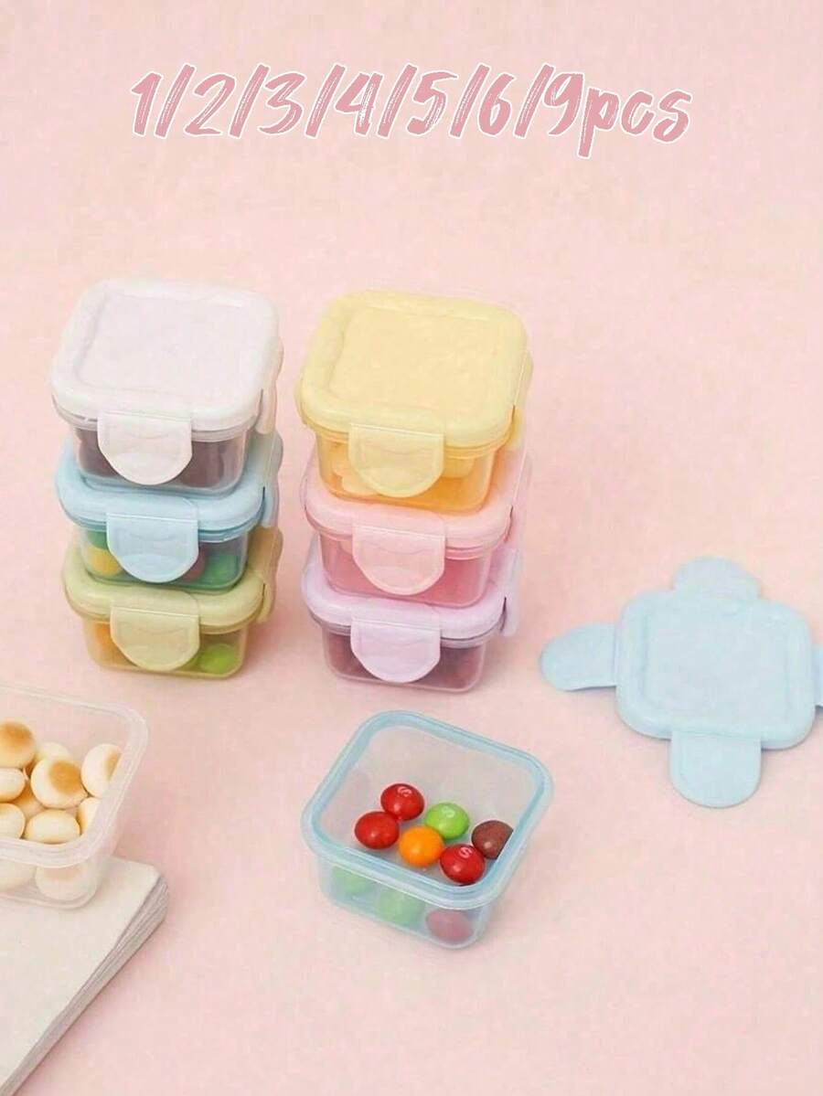 1/2/3/4/5/6/9pcs Kotak Penyimpanan Makanan Mini, Wadah Transparan Mini dengan Tutup, Kotak Penyimpanan Makanan Kedap Udara, Kotak Makan Siang Dapur, Wadah Kedap Udara Kulkas, Kotak Bumbu Serbaguna, Perlengkapan Dapur, Perlengkapan Sekolah, Musim Kembali ke Sekolah