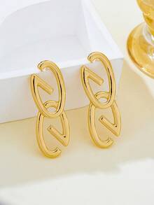 1 Pair Popular Versatile Retro Fashion Letter Stud Earrings - Golden - View 4