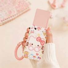 MINISO Kawaii Sanrio Hello Kitty Pochacco 滑動式卡套，可愛動漫角色直立式卡夾，附彈性粉色螺旋腕繩鑰匙圈，返校季學生證識別證套 - 樣式 1 - 查看 3