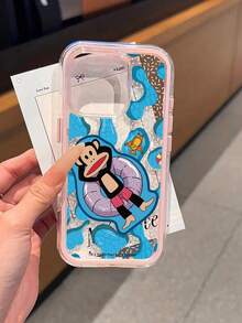 官方授權 Paul Frank 防震全包對比色 2 合 1 手機殼，卡通猴子與熊游泳圖案，新版適用於 iPhone 11/12/13/14/15/16/17 Pro Max 手機保護殼，節日禮物，日常通勤，日常防摔設計 - 彩色 - 查看 1