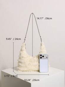 Bolso de hombro tipo hobo con minifalda de malla beige con borlas y brillantes de strass para mujeres, adecuado para vacaciones y compras (patrón floral aleatorio) - Beis - Ver 2