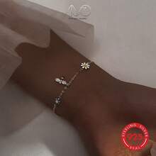 925 Silver Colorful Flower Bracelet For Women, Inlaid With Zirconia And Cute Bees, Lovely Jewelry Gift For Her, Summer - Gold - View 2