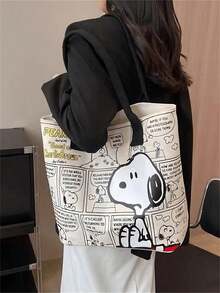 Peanuts 官方 Snoopy 卡通印花帆布包，大容量托特包兼單肩斜跨包，多口袋設計，可放入 14 吋筆電，耐用布料，適合青少年女孩/女性/學生，適用於上學/通勤/旅行，Snoopy/Peanuts 粉絲理想生日禮物 - 查看 6
