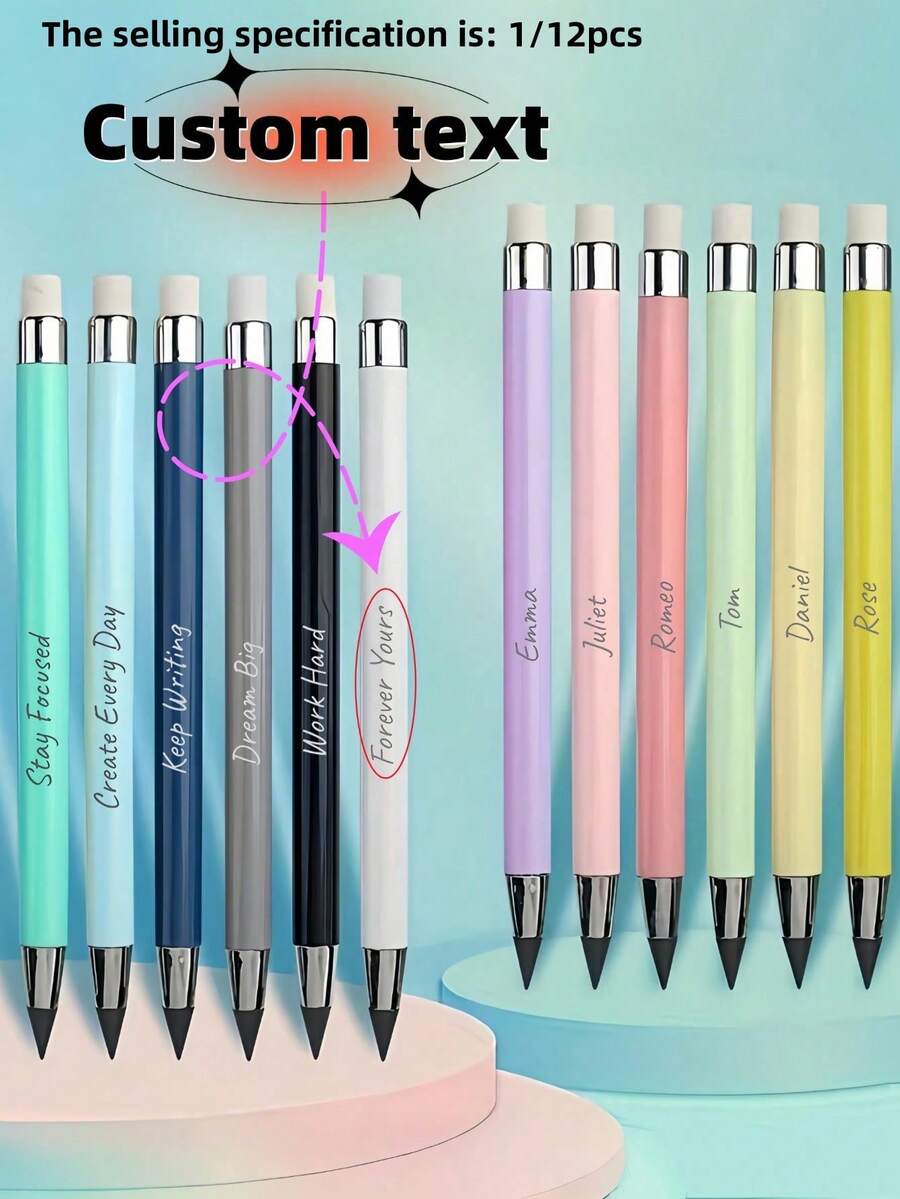 [Personalizado] 1/12 piezas Lápiz Eterno con Borrador - 12 Colores Lápiz de Escritura Infinita de Larga Duración, Sin Necesidad de Afilado Lápiz Permanente sin Tinta, Adecuado para Bocetos, Dibujo, Útiles Escolares, Esencial para la Vuelta a la Escuela Lápiz Eterno - Multicolor - Ver 1