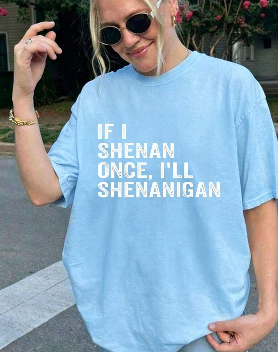 Ladies' Casual Summer T-Shirt| Women'S Graphic Print 'If I Shenan Once, I'll Shenanigan', Round Neck, Comfortable Fit For Everyday Wear And Sports - 淺藍色 - 查看 1