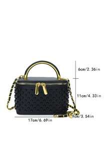 SIMUTINE Tas Kotak Fashion untuk Wanita, Tas Tote Bertekstur dengan Rivet dan Tali Rantai Serbaguna, Bahan PU, Tali Bahu yang Dapat Diatur, Tas untuk Penggunaan Sehari-hari, Cocok untuk Belanja, Bepergian, Berbelanja, Bekerja, dan Kuliah - Hitam - View 4