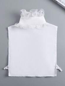 DA FEN QI MI MA 1 Pc Elegant White Ruffled High Neck Detachable Fake Collar, With Pearl Buttons, Versatile Decorative Neckline Accessory For Shirts And Sweaters - White - View 6
