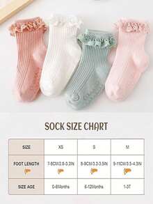 4 Pairs/1 Pair Girls' Ruched Socks, Cute Grippy Non-Slip Toddler Socks With Ruffle Trim, Suitable For 0-3 Years Old Babies - Multicolor - View 9