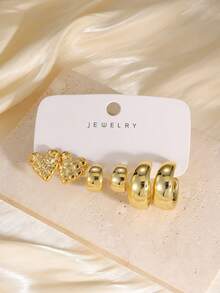6-18PCS/Gold Rose Heart Starfish Crescent Moon C-Hook Fish Mouth Multi-Style Earring Set, Suitable For Summer Vacation Travel, Beach Outings, Daily Dates, Best Gift For Family And Friends - Gold - View 4