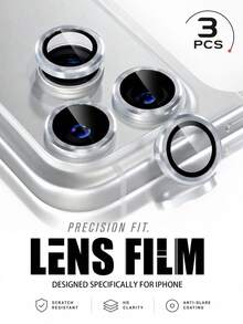 MIGAE 3pcs Silver Metal Ring 9H Hardness Anti-Scratch Tempered Glass Camera Lens Protector, Compatible With IPhone 18 Pro 18 Pro Max 17 Pro Max 17 Pro 17 16 Pro Max 16 Pro 16 Plus 16 15 Pro Max 15 14 13 12 11, Decorative Phone Accessory - Silver - View 34