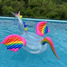Viral Sequin Unicorn Inflatable Float, Adult Pool Ride-On, Style Photo Prop, Summer Pool Party Inflatable Float Bed, Oversized Thickened Rainbow Unicorn Swimming Float Mat, Vacation Photo Essential, Viral Transparent Sequin Unicorn Inflatable Water Float - Inflatable Rainbow Transparent Unicorn Pegasus - View 4
