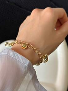 Women's Gold Love Bracelet, Lightweight And Exquisite Design, Hollow Heart Design, Perfect For Daily Wear, Enhances Elegant - Gold - View 3