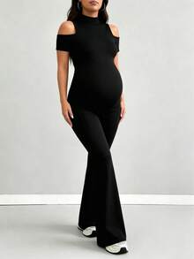 Mono de maternidad de unicolor con hombros descubiertos negro para verano - Negro - Ver 6