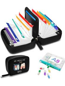 A8 Waterproof Pill Box Set, 2 Times A Day Large Capacity 7-Day Pill Organizer, With 7 Color-Coded Storage Bags, Reusable Travel Pill Box - Multicolor - View 13