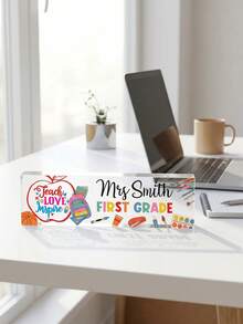 1pc Personalized Teacher Acrylic Desk Name Plate, Customized Teacher 1st Grade Classroom Decor, Teacher Appreciation Gift, School Office Sign, Teacher Desk Sign, Classroom Decor, Desk Sign, Teacher's Day Gift, Back To School Gift - Multicolor - View 3