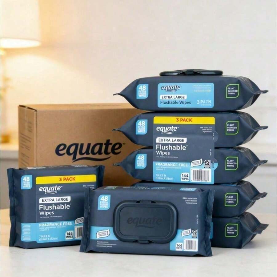 Hypermarket: Cleaning Essentials Extra Large Flushable Wet Wipes, Fragrance Free, Large Capacity Family Size For Home And Commercial Use| Great For Gifting | Excellent Cleaning Essential - 預設(144片濕紙巾(3包)) - 查看 1