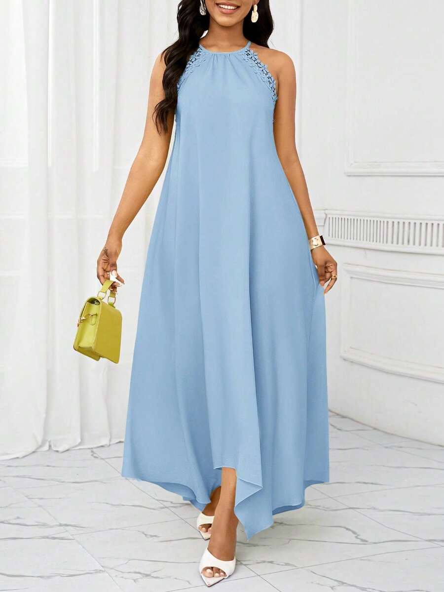 Lady Vestido de fiesta vestido de invitada de boda vestidos de mujer vestidos de verano para mujer vestido largo de tirantes de ocio para vacaciones - Celeste - Ver 1