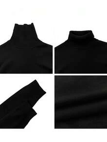 Men's Autumn/Winter Fashion High Neck Long Sleeve Sweater - Black - View 12