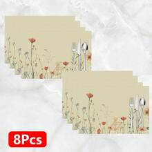 1片/4片/6片裝 家居裝飾 花卉圖案印花亞麻餐墊 適用於餐桌 春夏秋冬四季通用 現代風格可水洗桌墊 房間裝飾 杯墊 廚房餐桌墊 室內外派對裝飾 理想禮物 - 彩色 - 查看 16