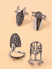 XYHEALER 1/4 buah Cincin Kuku Terbuka Wanita Perak Vintage, Set Cincin Cakar Ujung Jari Gaya Gothic Punk, Penutup Kuku Desain Ular/Kucing/Pohon Perhiasan yang Dipersonalisasi - MultiWarna - View 5